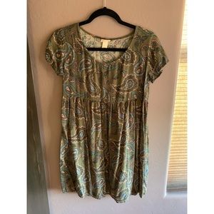 🌟 Mossimo Green Paisley Babydoll Dress Size Medium